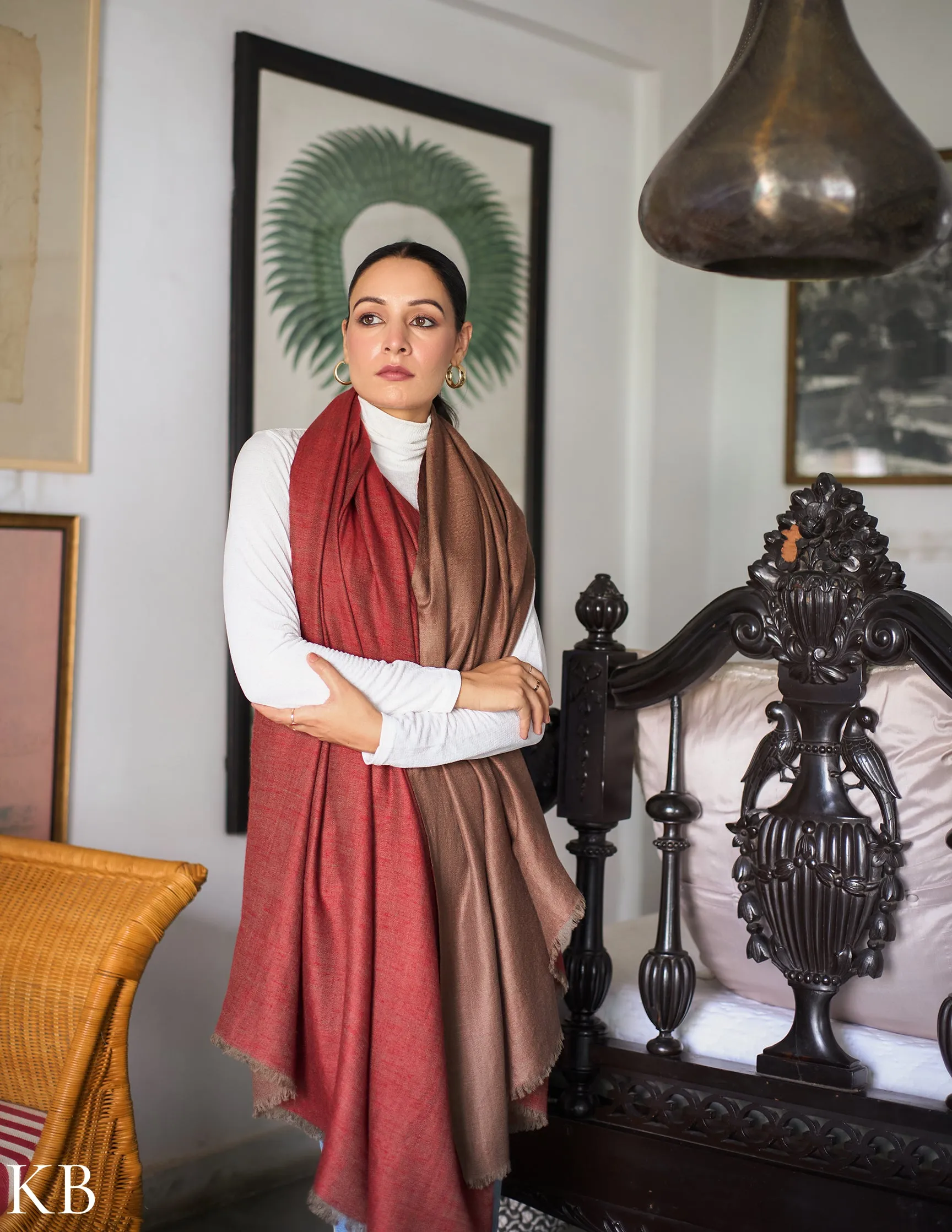 Brownish Red Handwoven Reversible Cashmere Pashmina Shawl