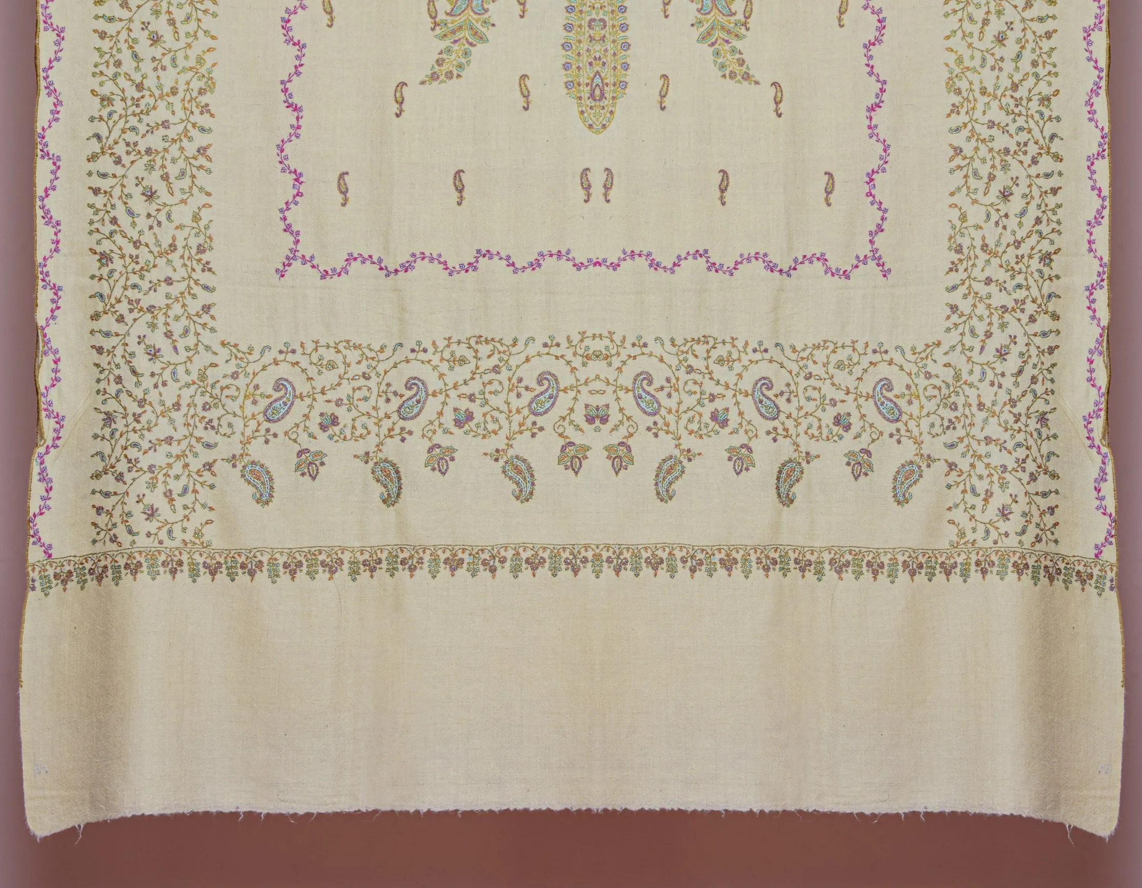 Buttercream Handwoven Border Embroidered Cashmere Pashmina Shawl