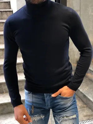 Buy Dark Blue Slim Fit Turtleneck Wool Sweater by GentWith.com