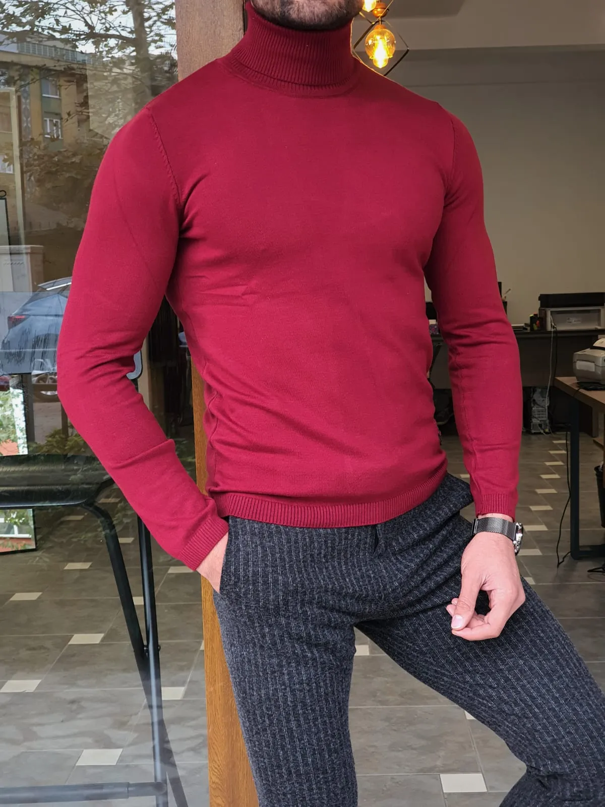 Buy Red Slim Fit Turtleneck Wool Sweater by GentWith | Free Shipping