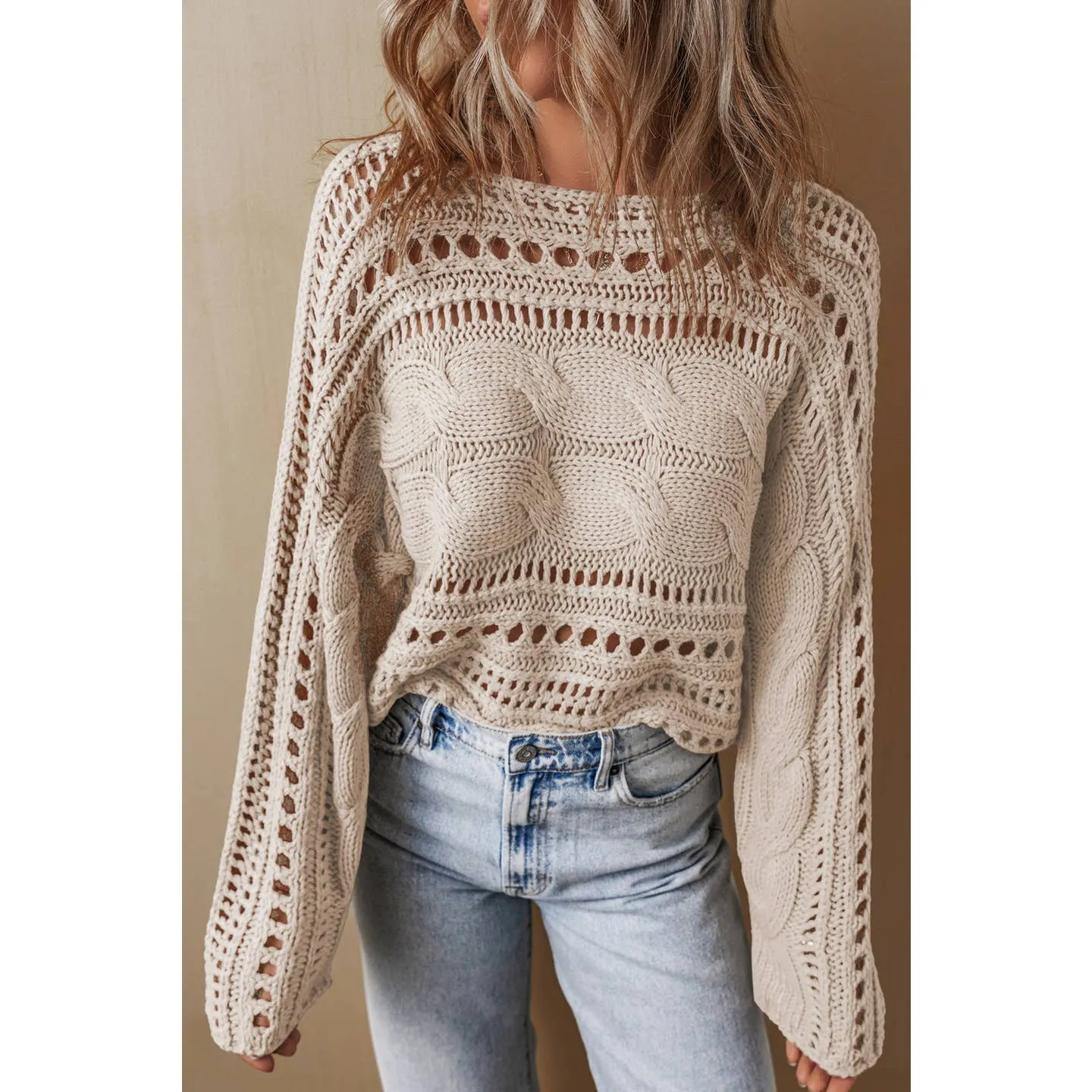 Cable Knit Cropped Hollowed Sweater