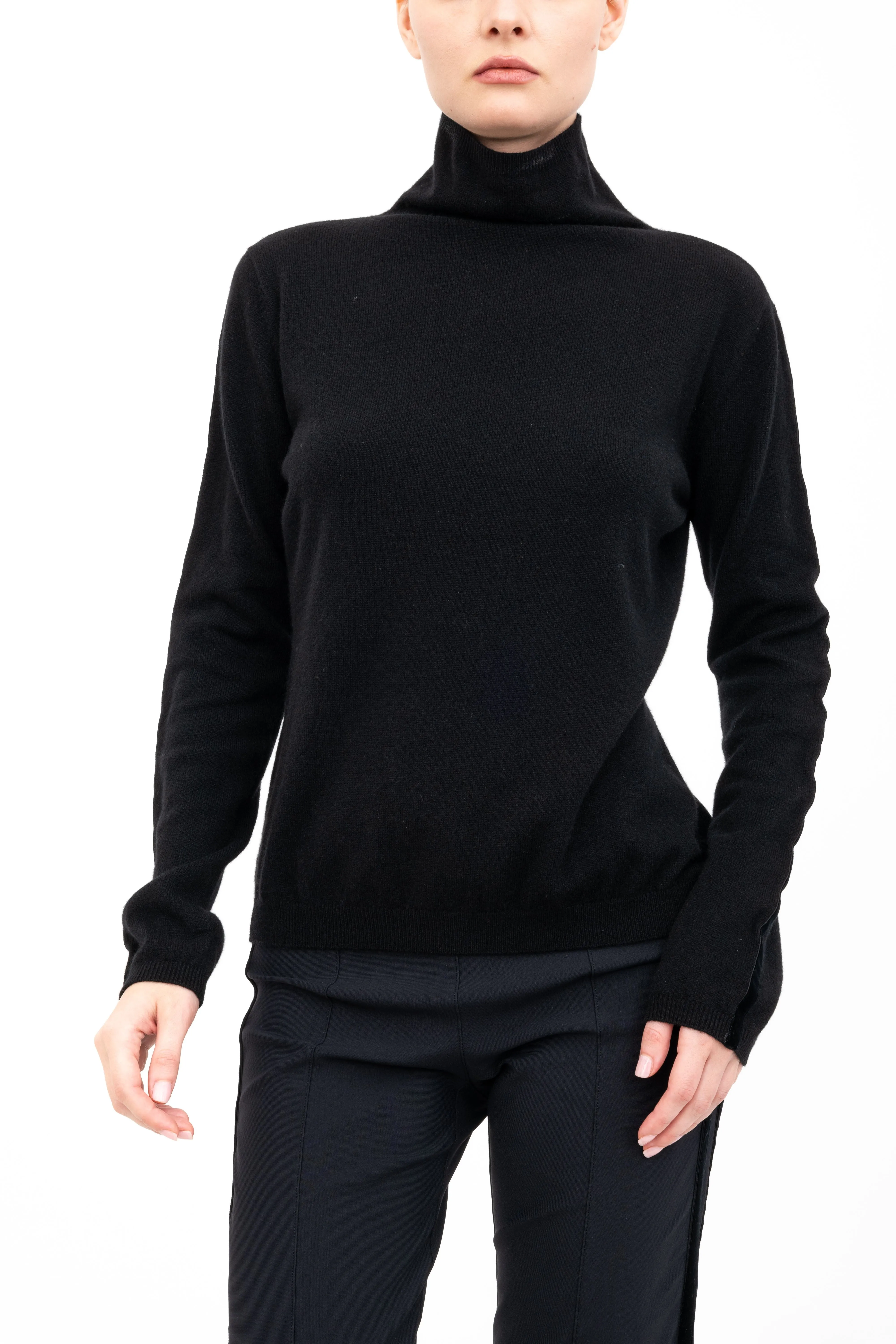 Cashmere Blend Mock Neck Knit Top with Velvet Trim - ALEXIA H24