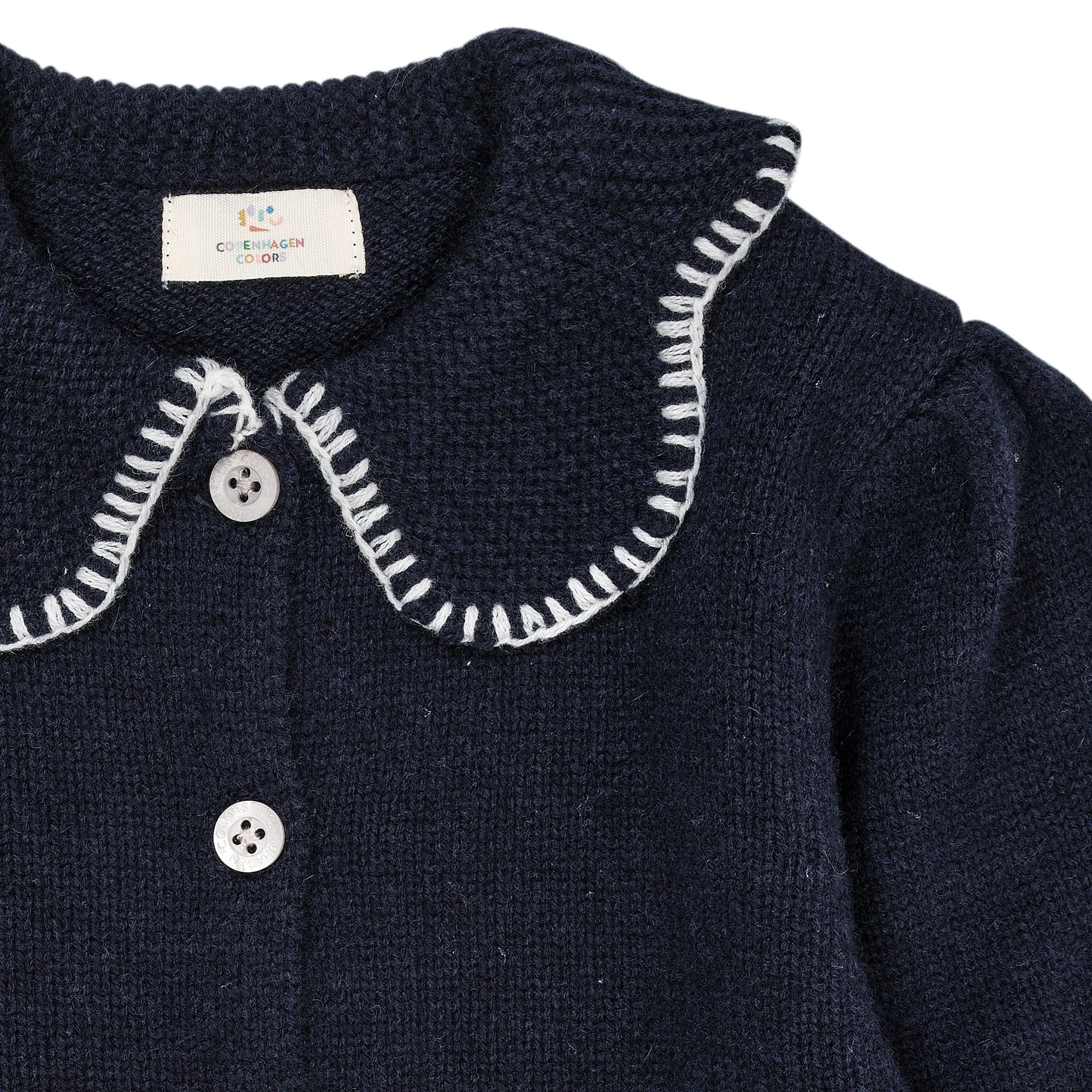 CASHMERE CARDIGAN W. COLLAR - NAVY