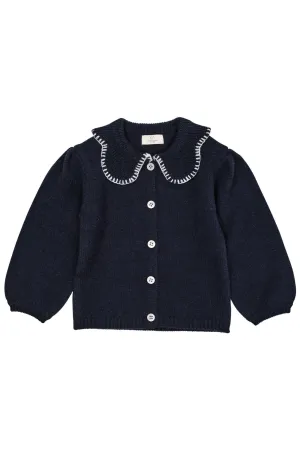 CASHMERE CARDIGAN W. COLLAR - NAVY