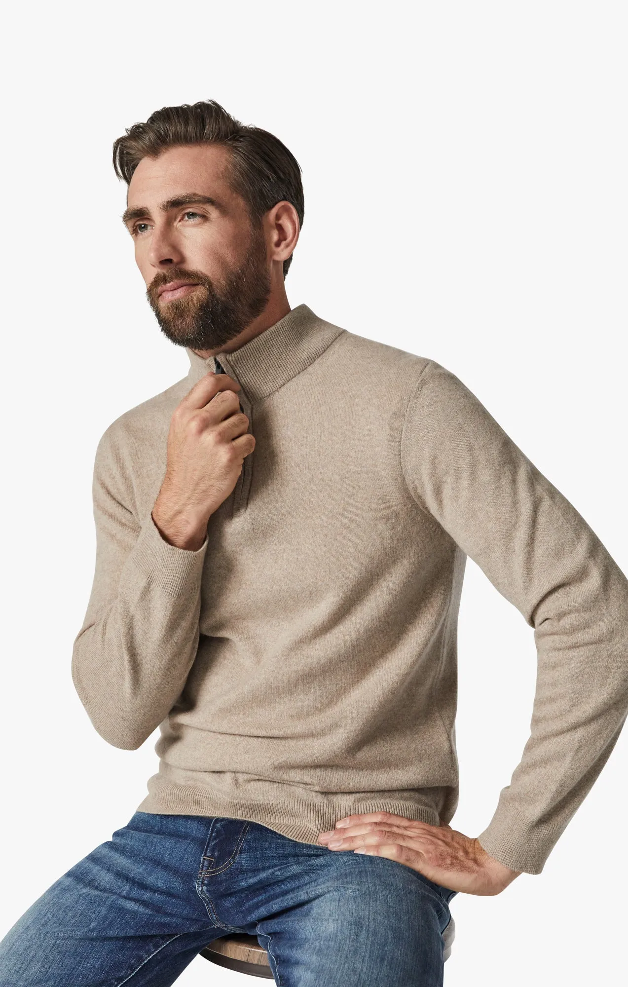 Cashmere Quarter Zip Sweater In Beige