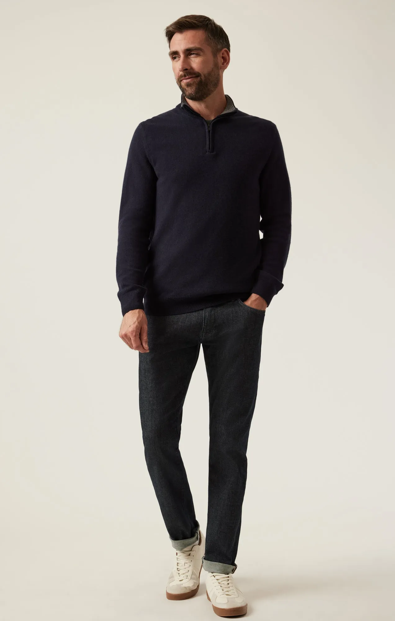 Cashmere Quarter Zip Sweater In Dark Navy