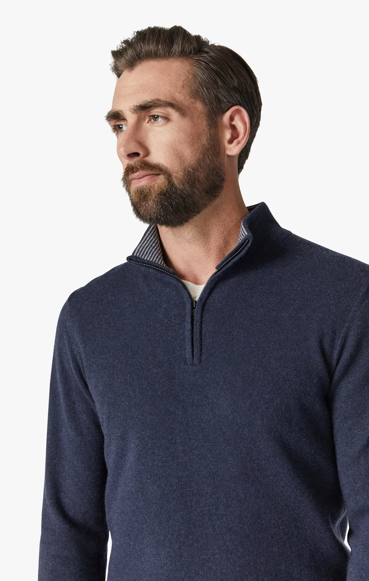 Cashmere Quarter Zip Sweater In Navy