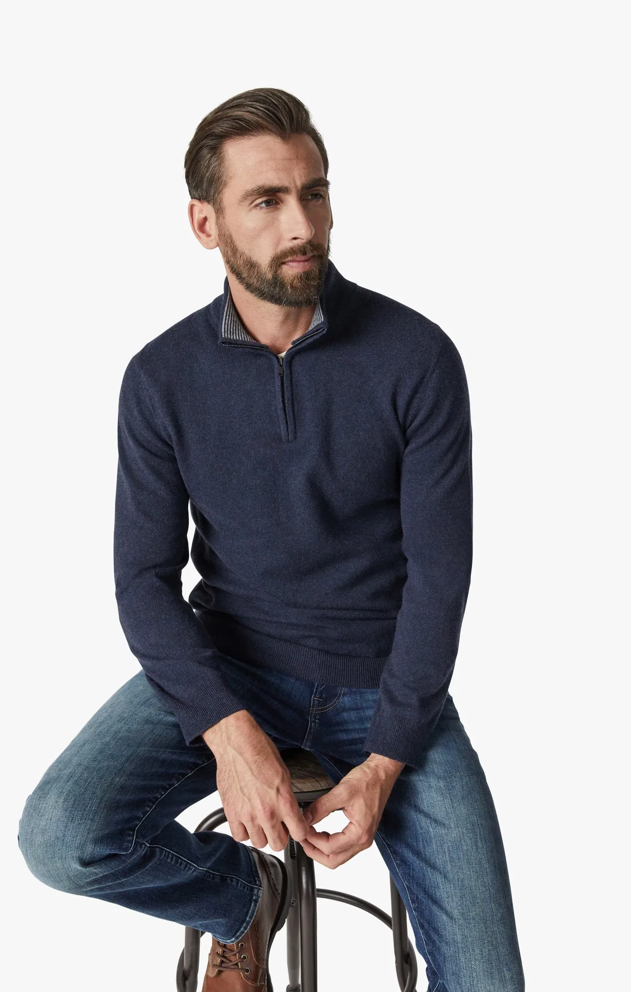 Cashmere Quarter Zip Sweater In Navy