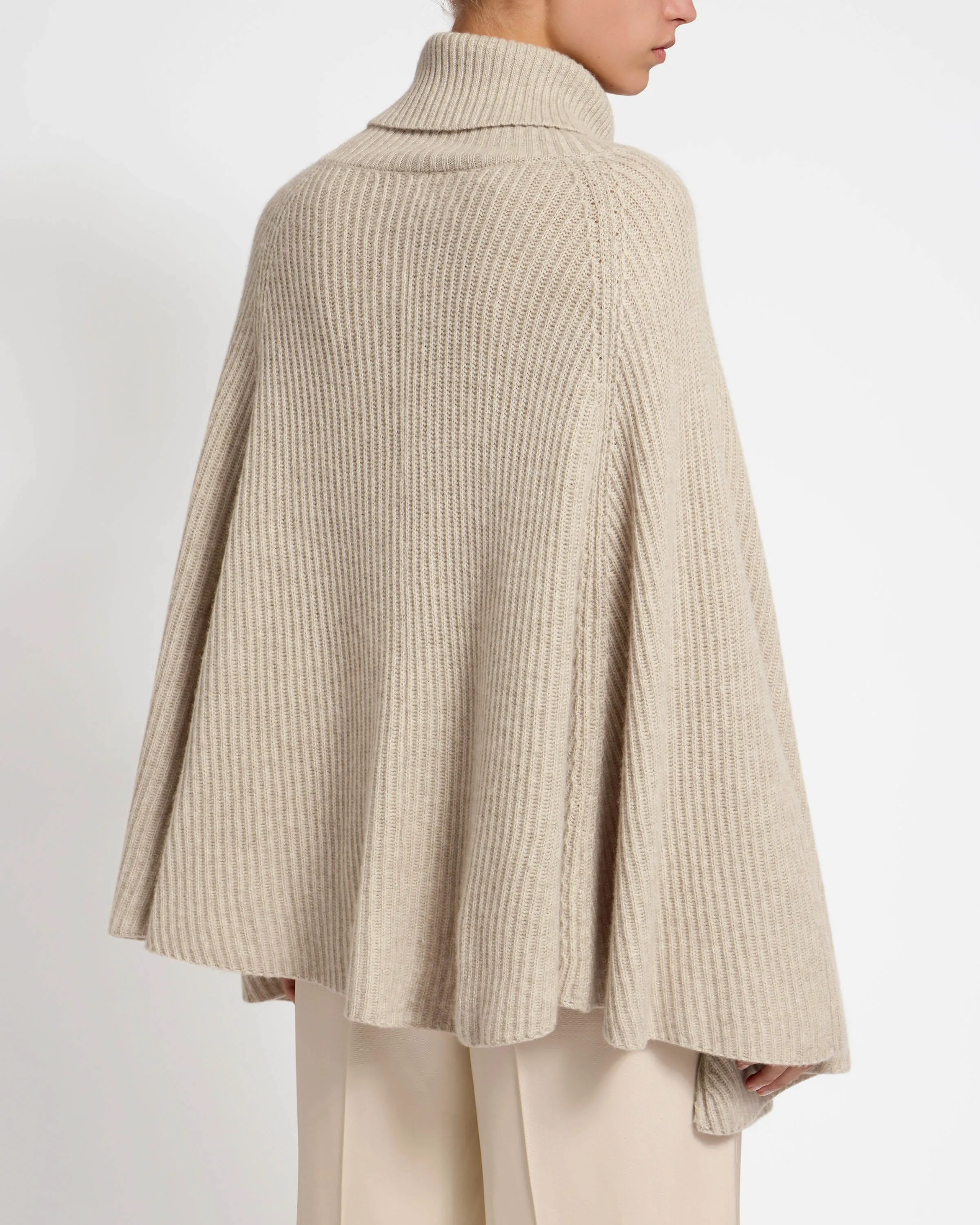 Cashmere Wool Ribbed Poncho - Millet