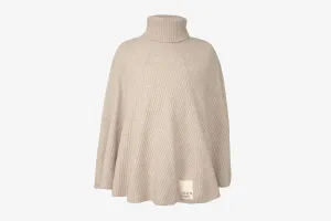 Cashmere Wool Ribbed Poncho - Millet