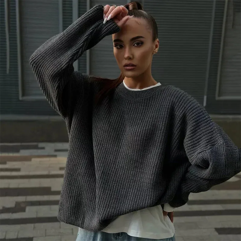 Casual Elegant Striped Cozy Oversize Autumnal Comfortable Gray Fashionable Sweater