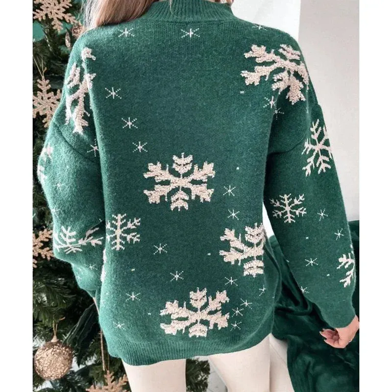 Christmas Cozy Snowflake Print Warm Thickened Oversized Comfortable Stylish Sweater