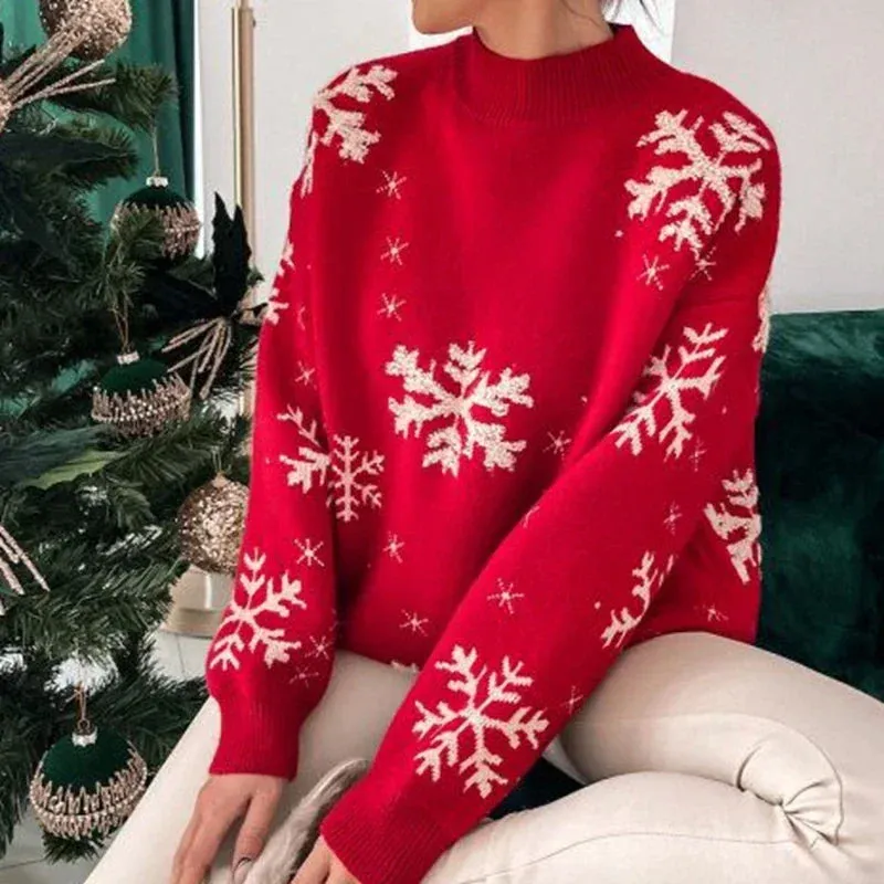 Christmas Cozy Snowflake Print Warm Thickened Oversized Comfortable Stylish Sweater