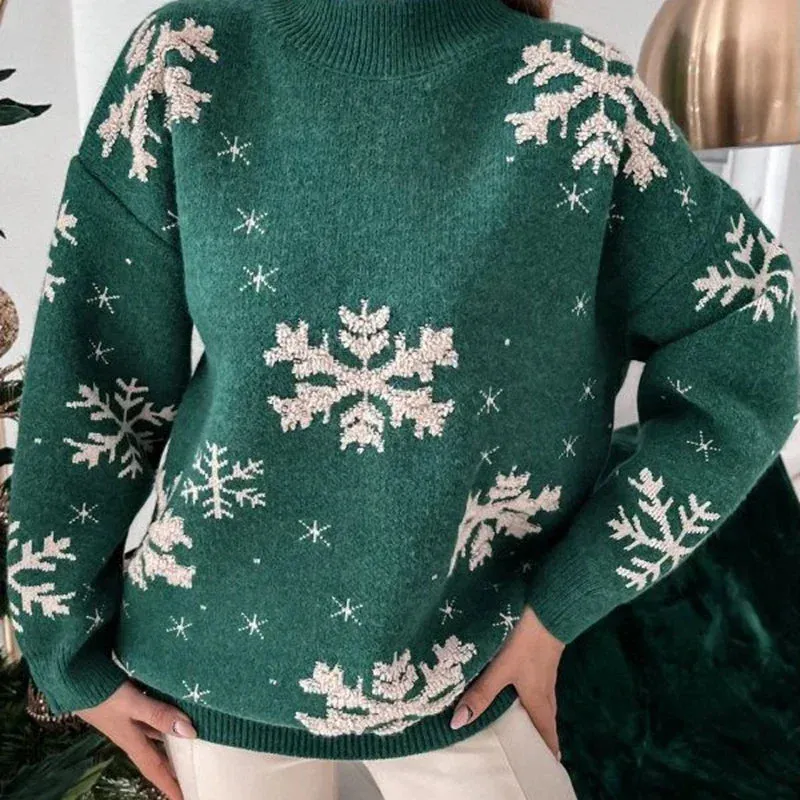 Christmas Cozy Snowflake Print Warm Thickened Oversized Comfortable Stylish Sweater