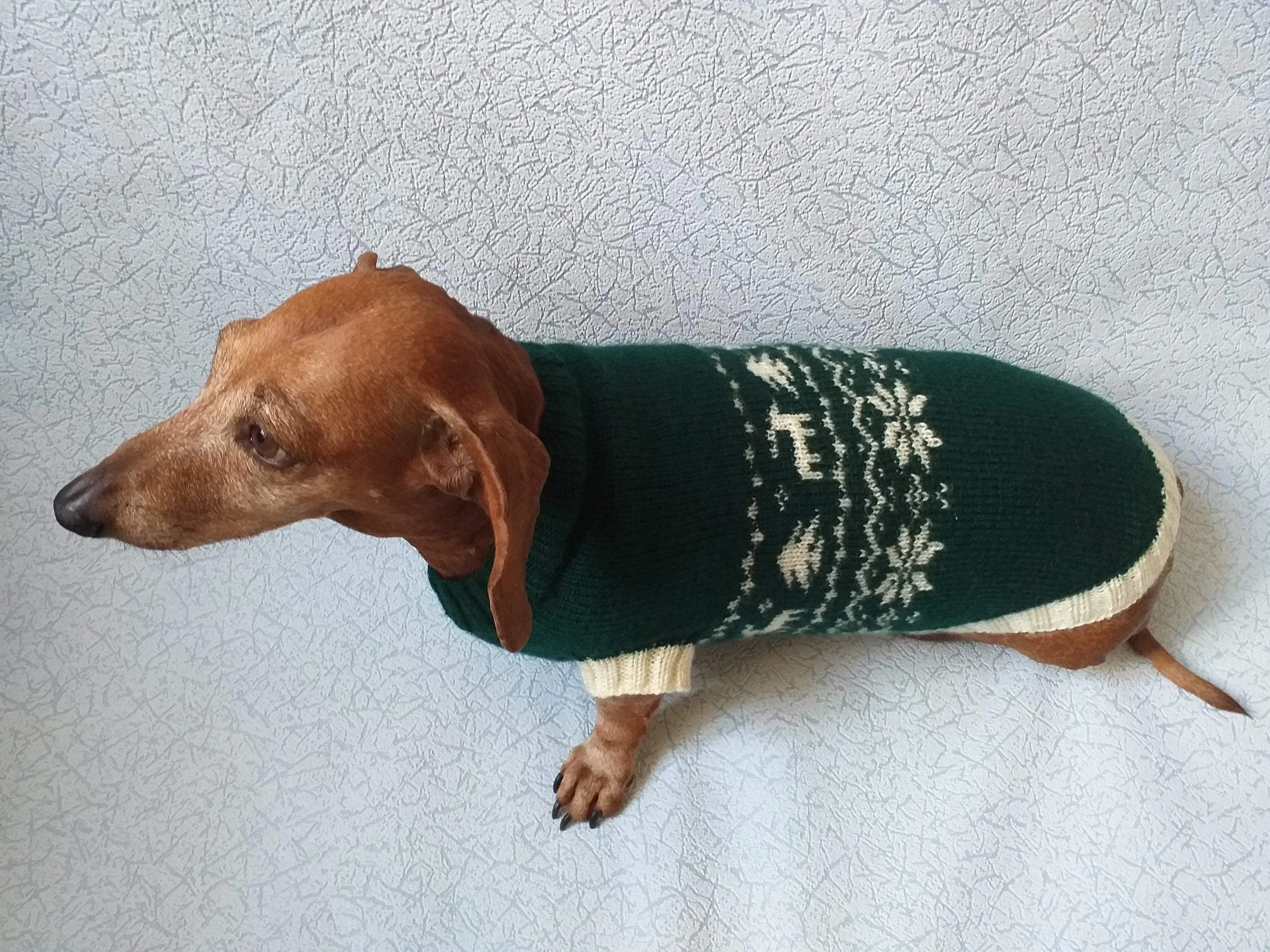 Christmas dog sweater with deer and snowflakes