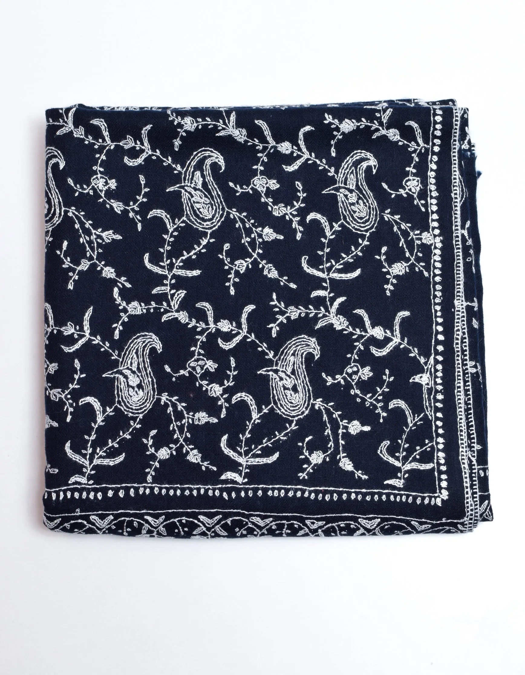 Classic Navy Handwoven Sozni Jaali Embroidered Cashmere Pashmina Shawl