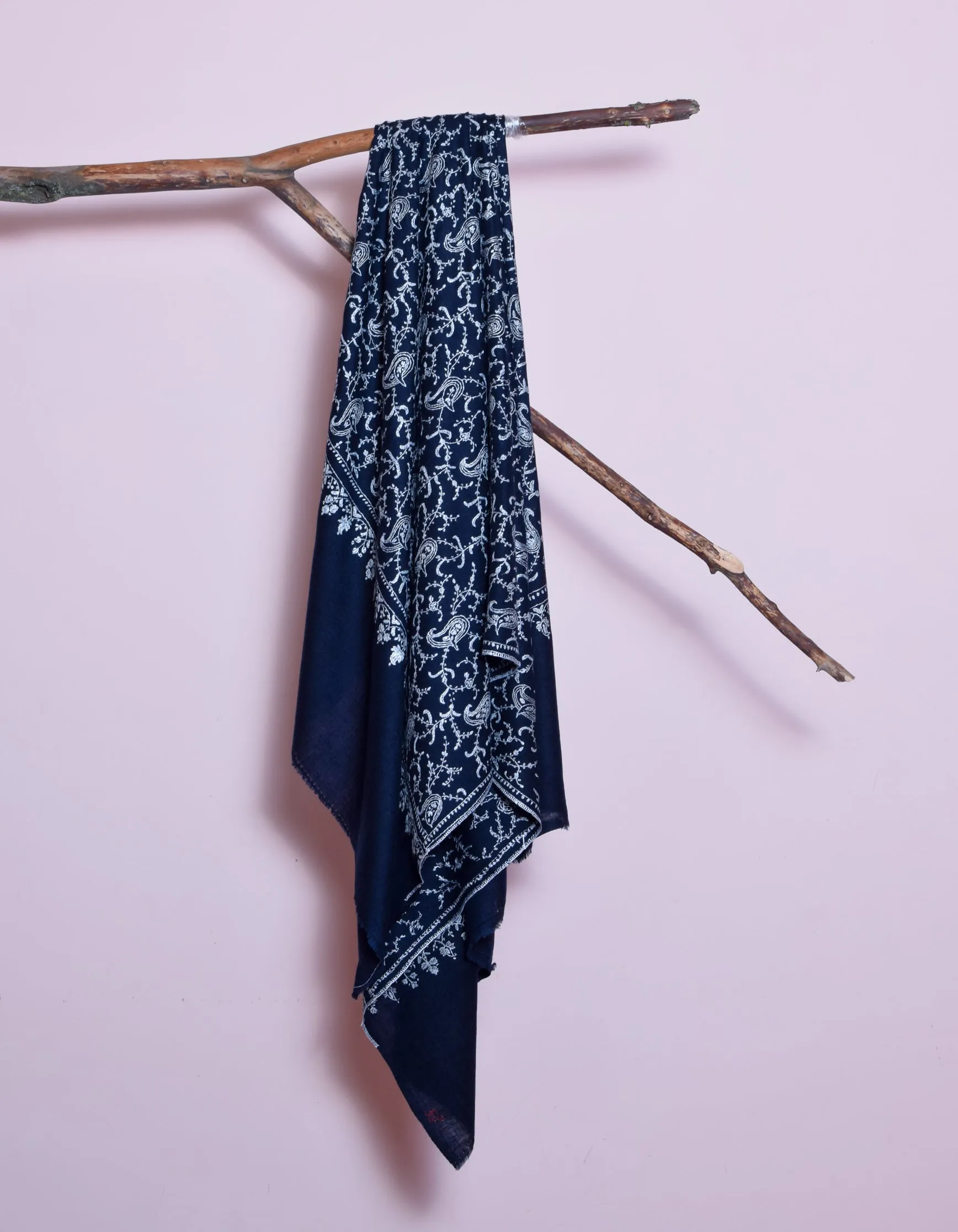 Classic Navy Handwoven Sozni Jaali Embroidered Cashmere Pashmina Shawl