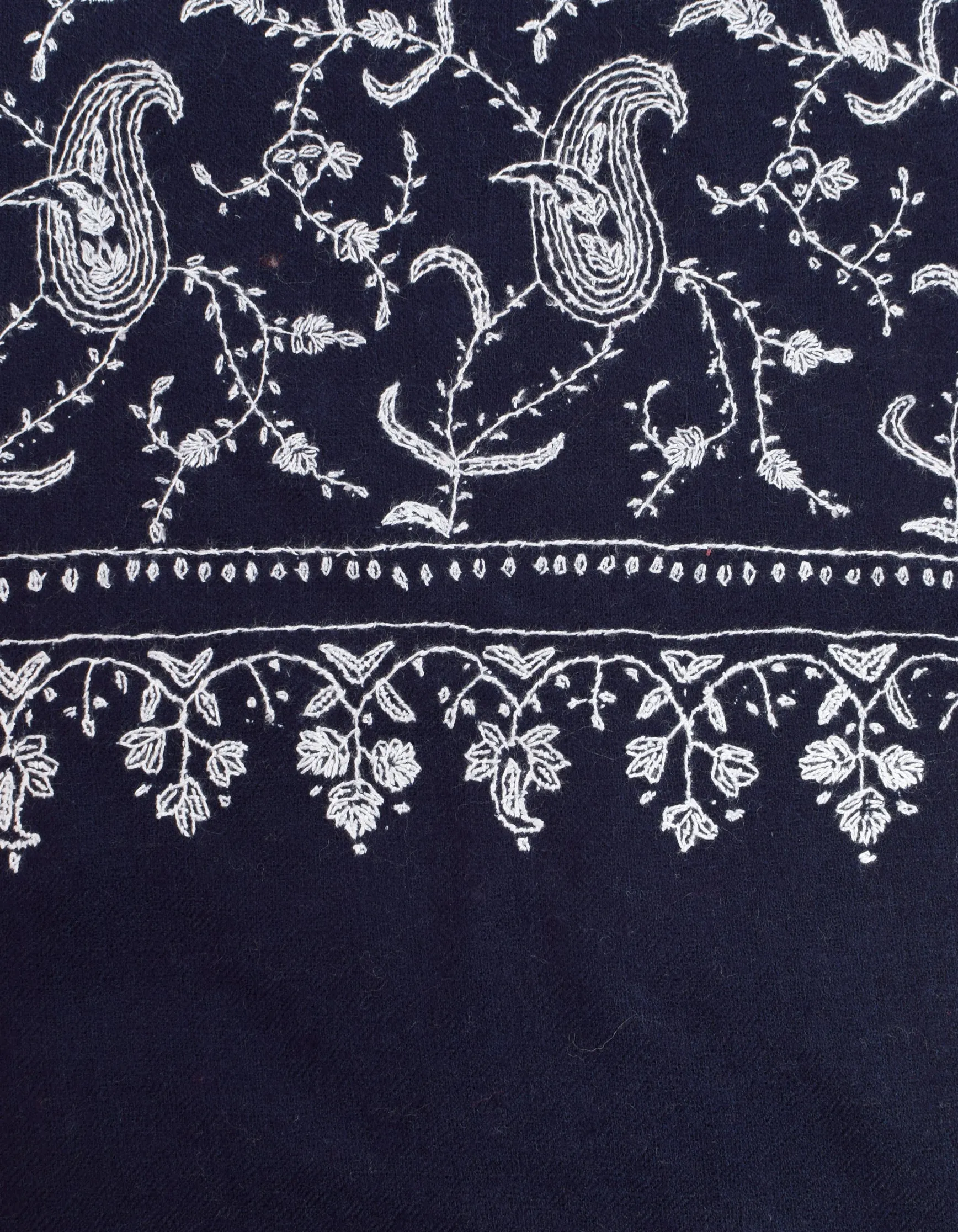 Classic Navy Handwoven Sozni Jaali Embroidered Cashmere Pashmina Shawl