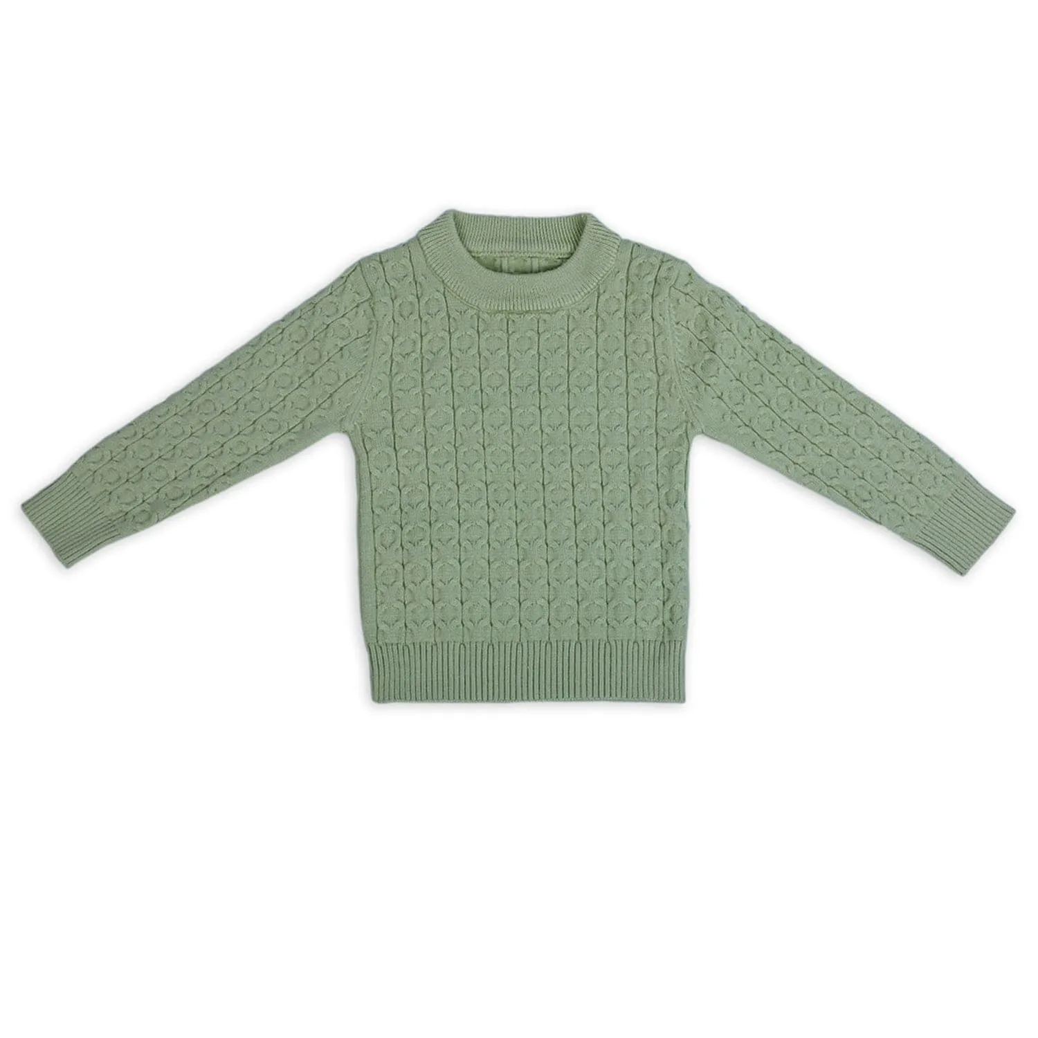 Classic Solid Round Neck Premium Full Sleeves Cable Knit Sweater - Olive Green