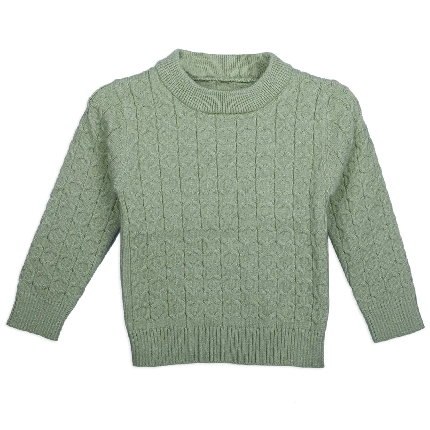 Classic Solid Round Neck Premium Full Sleeves Cable Knit Sweater - Olive Green