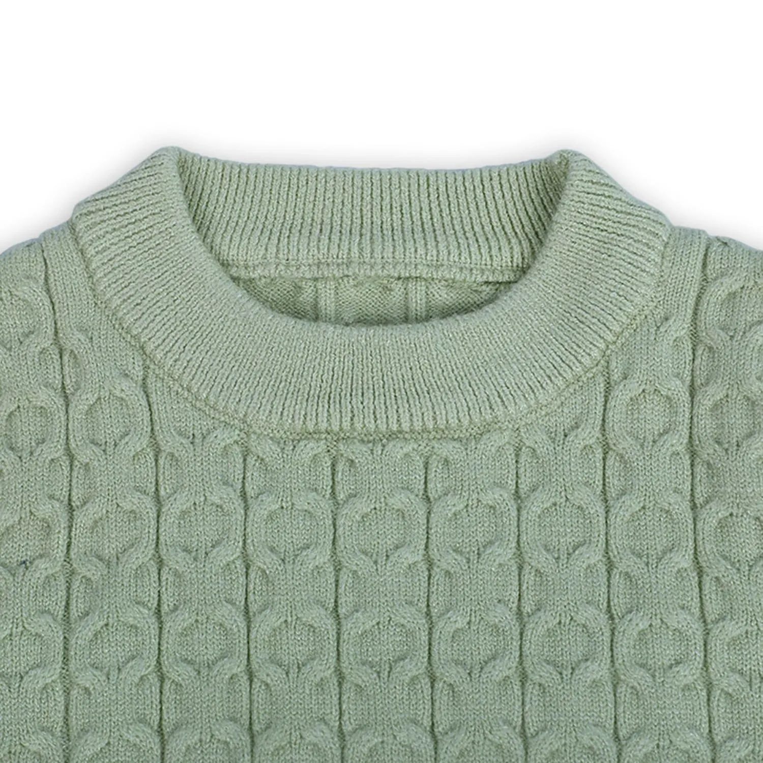 Classic Solid Round Neck Premium Full Sleeves Cable Knit Sweater - Olive Green