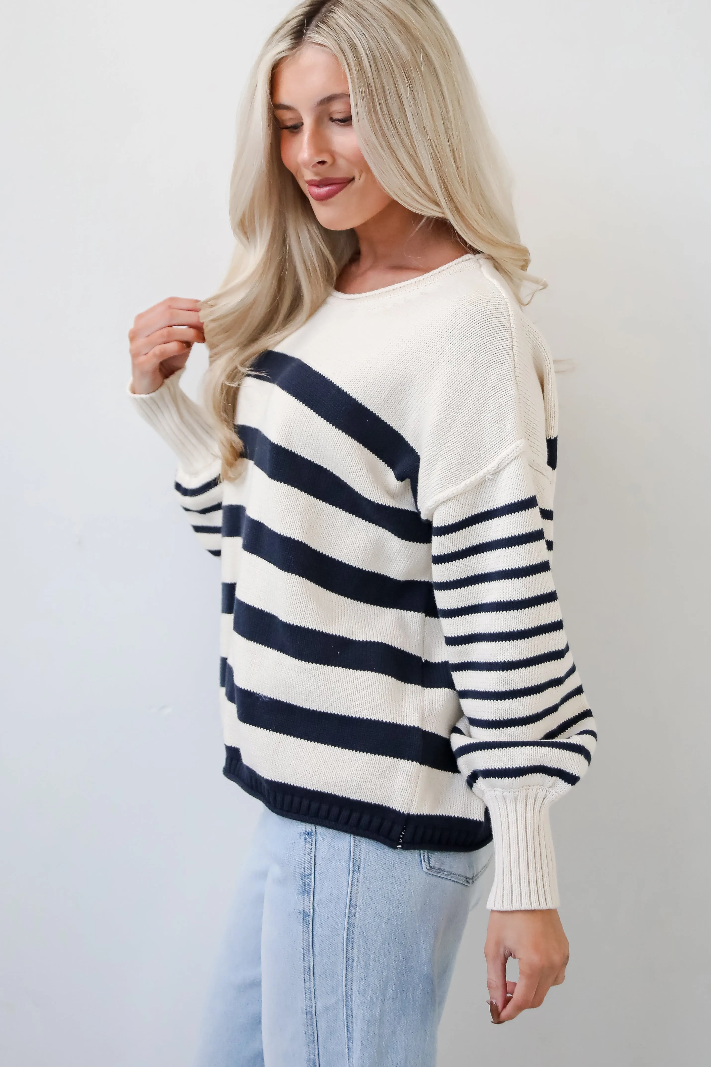 Comfy Darling Off White Striped Sweater