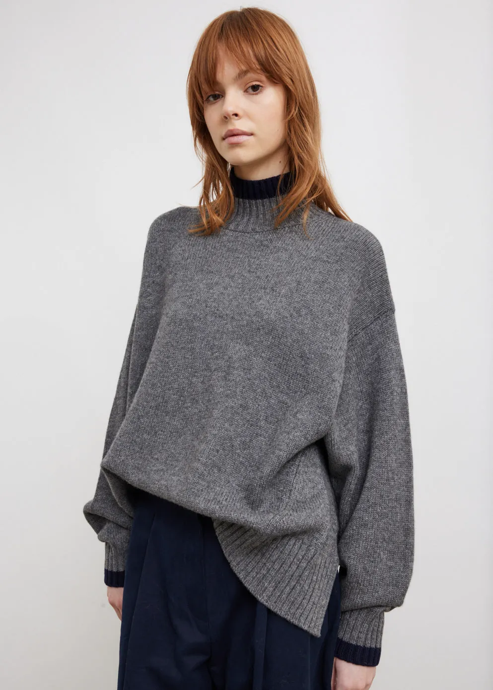 Contrast Detail Turtleneck Knit Sweater