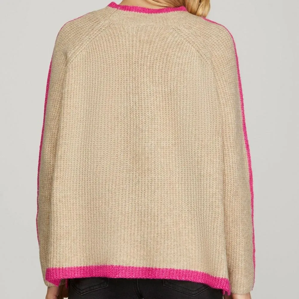 Contrast Trim Oversized Knit Sweater