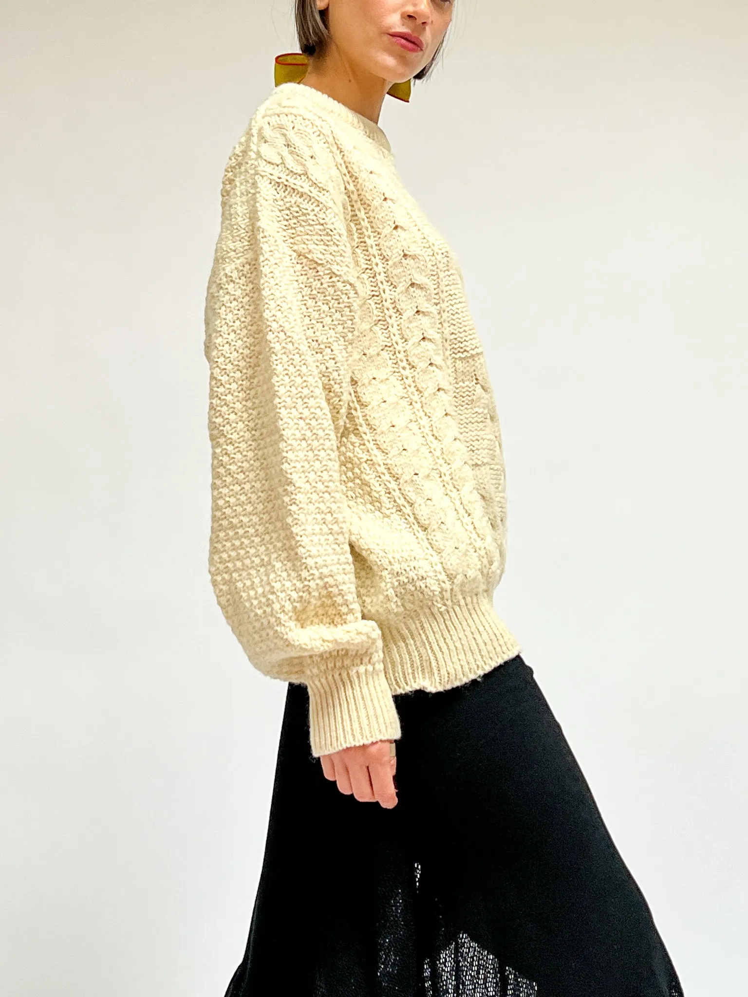 Cream Wool Cableknit Sweater (L)