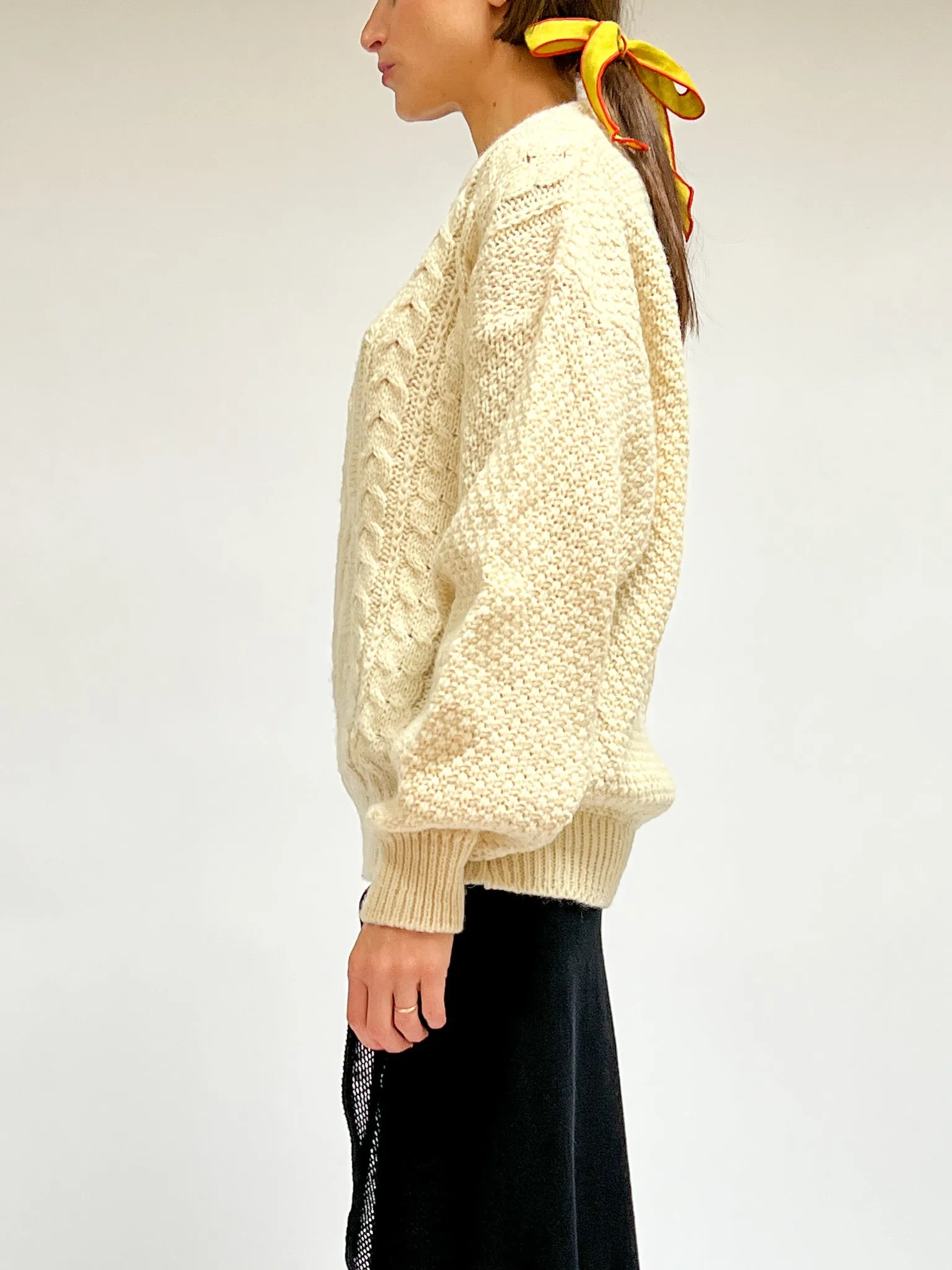 Cream Wool Cableknit Sweater (L)