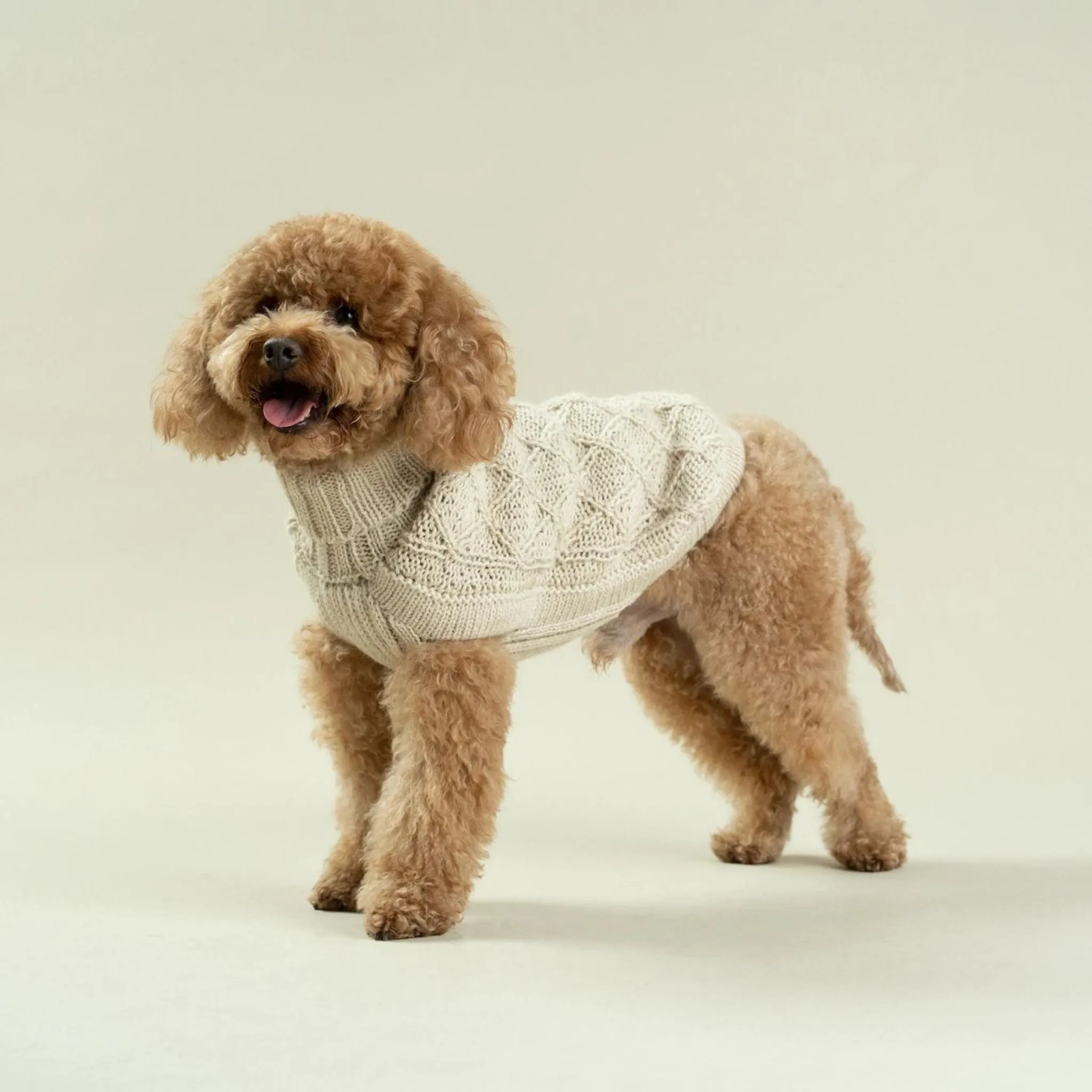 DIAMOND KNIT ALPACA DOG SWEATER LIGHT OATMEAL