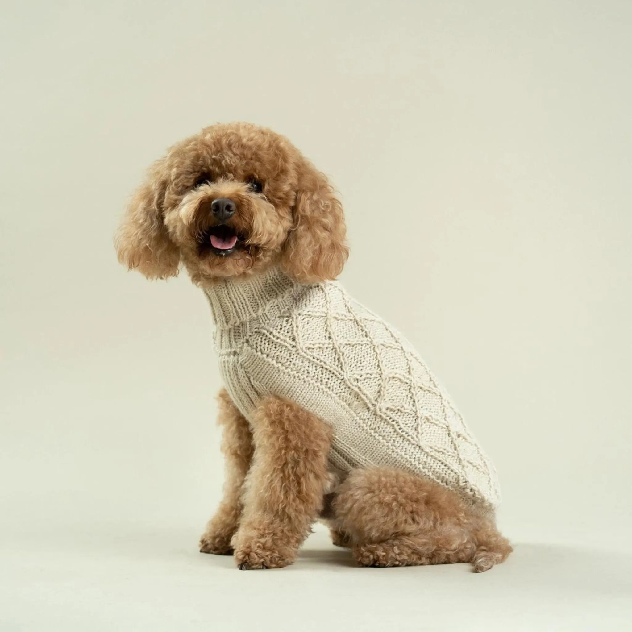 DIAMOND KNIT ALPACA DOG SWEATER LIGHT OATMEAL