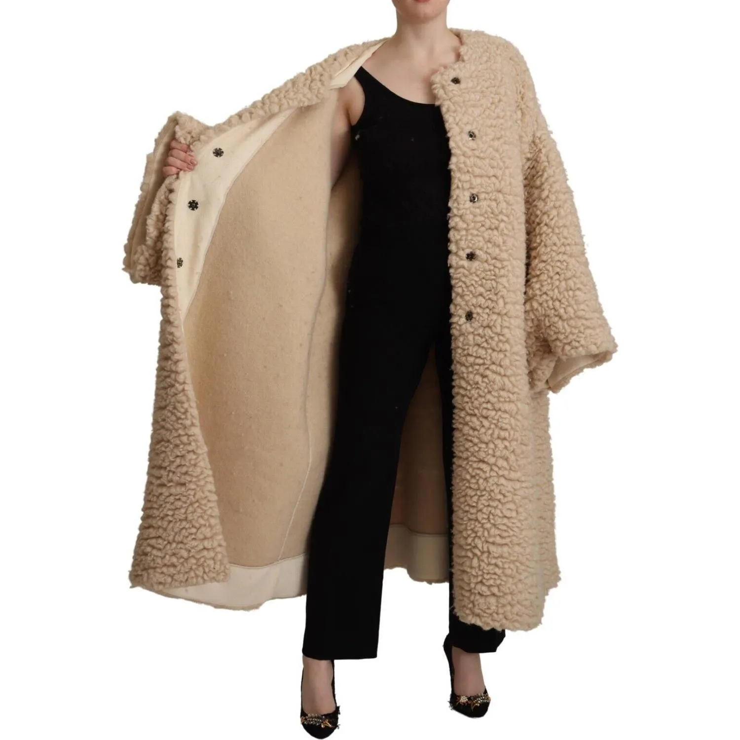 Dolce & Gabbana Elegant Beige Cashmere Overcoat Jacket