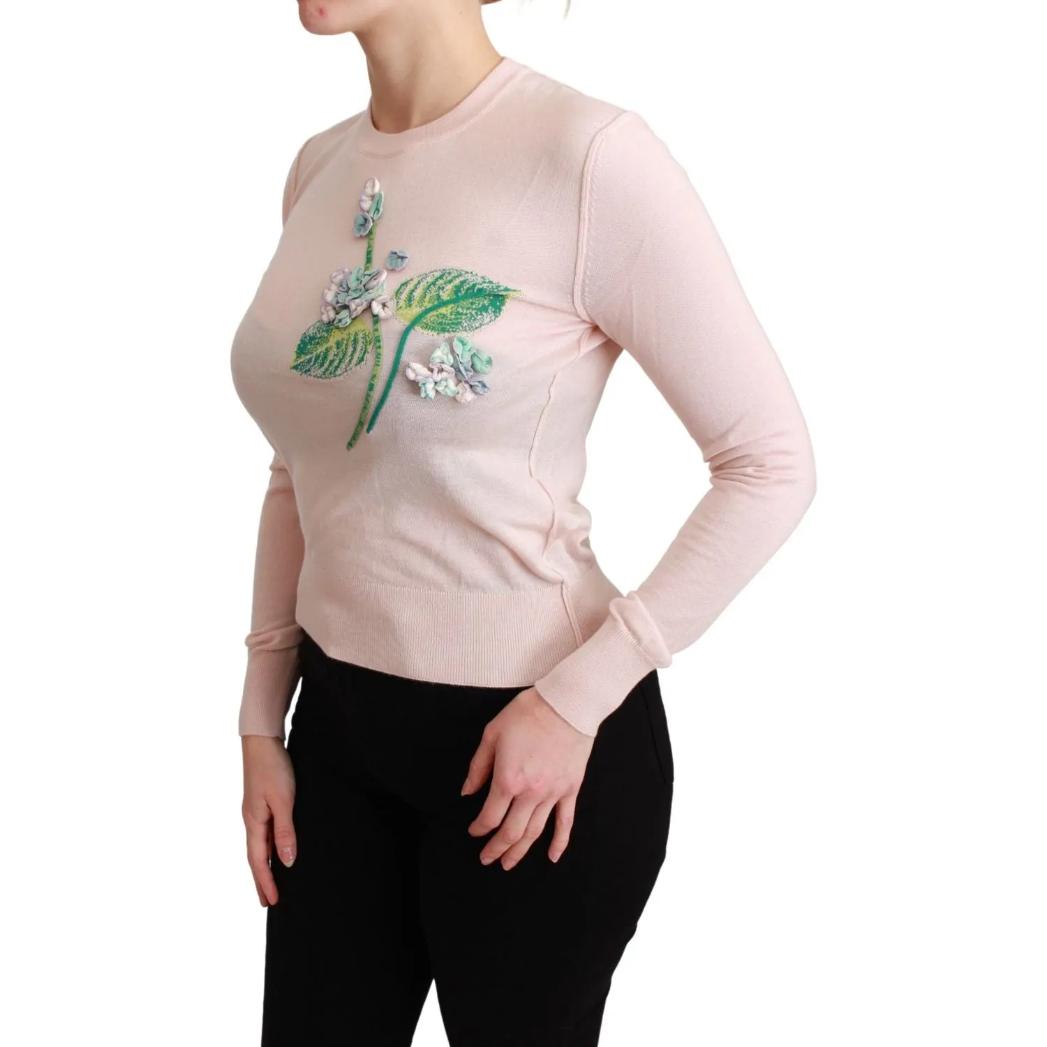 Dolce & Gabbana Silk Blend Floral Embroidered Sweater