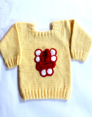 Elegant Ganesha Applique Crochet Graminarts Handmade Sweater For Baby Boy- Egg Nog