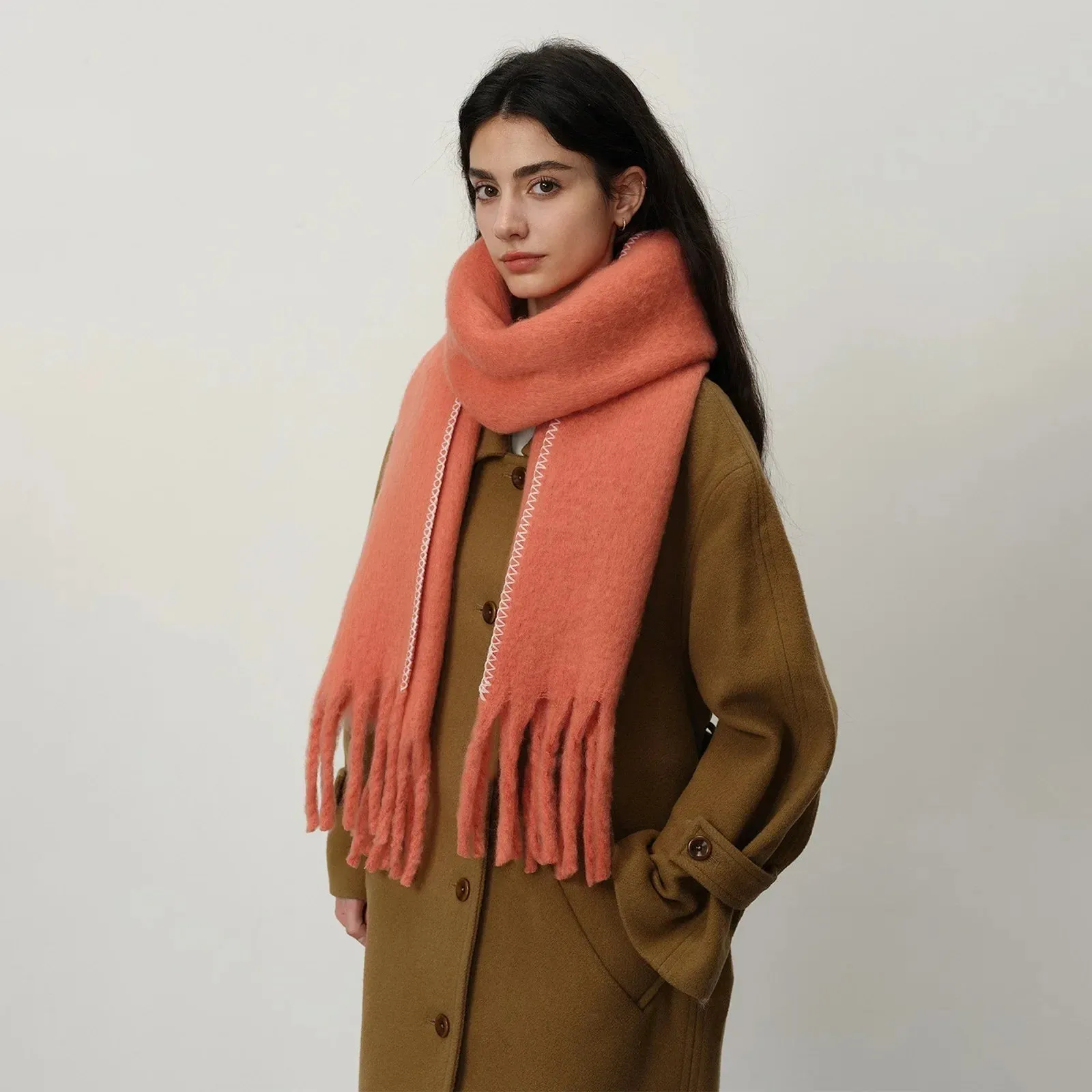 Elegant Minimalist Imitation Cashmere Overlock Scarf