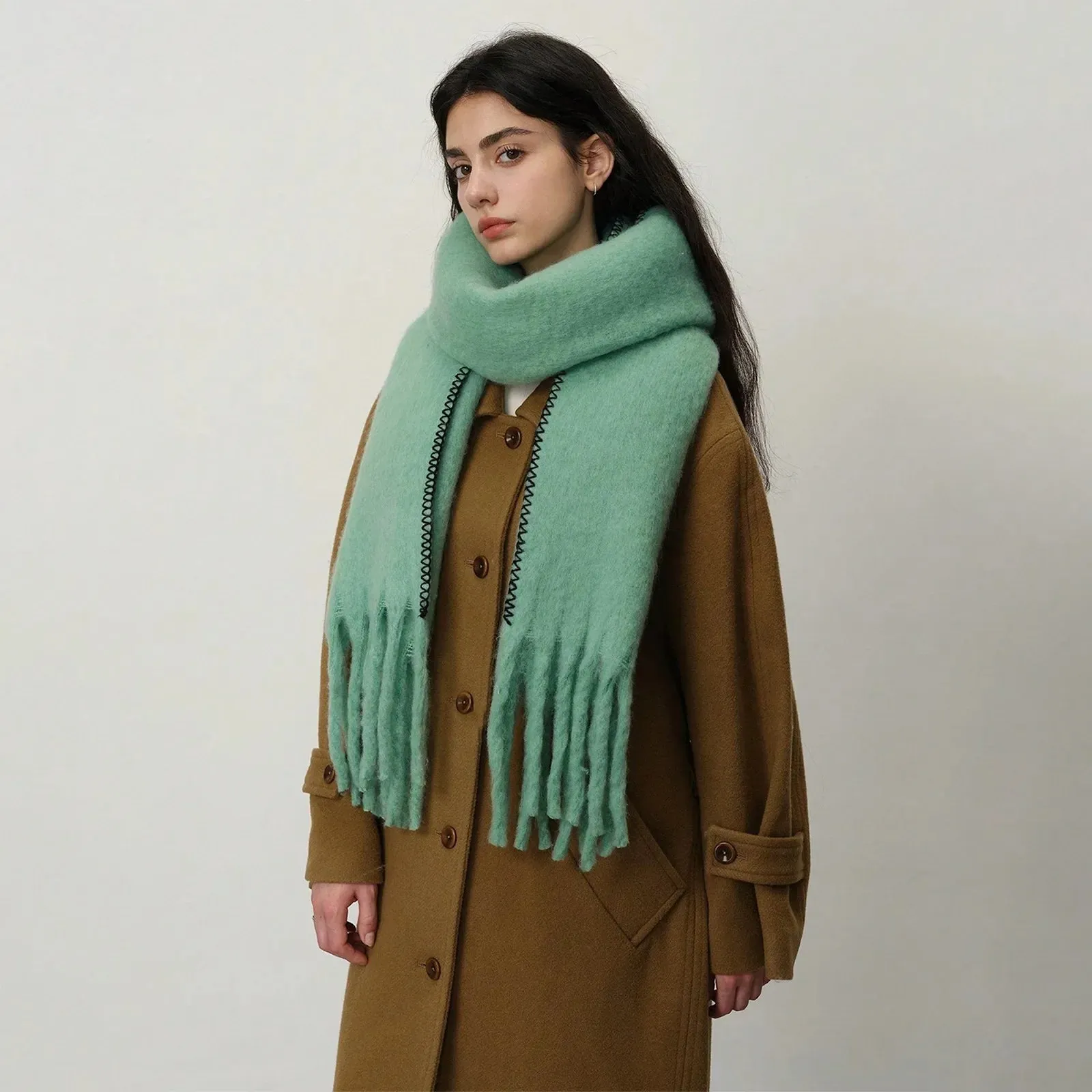 Elegant Minimalist Imitation Cashmere Overlock Scarf