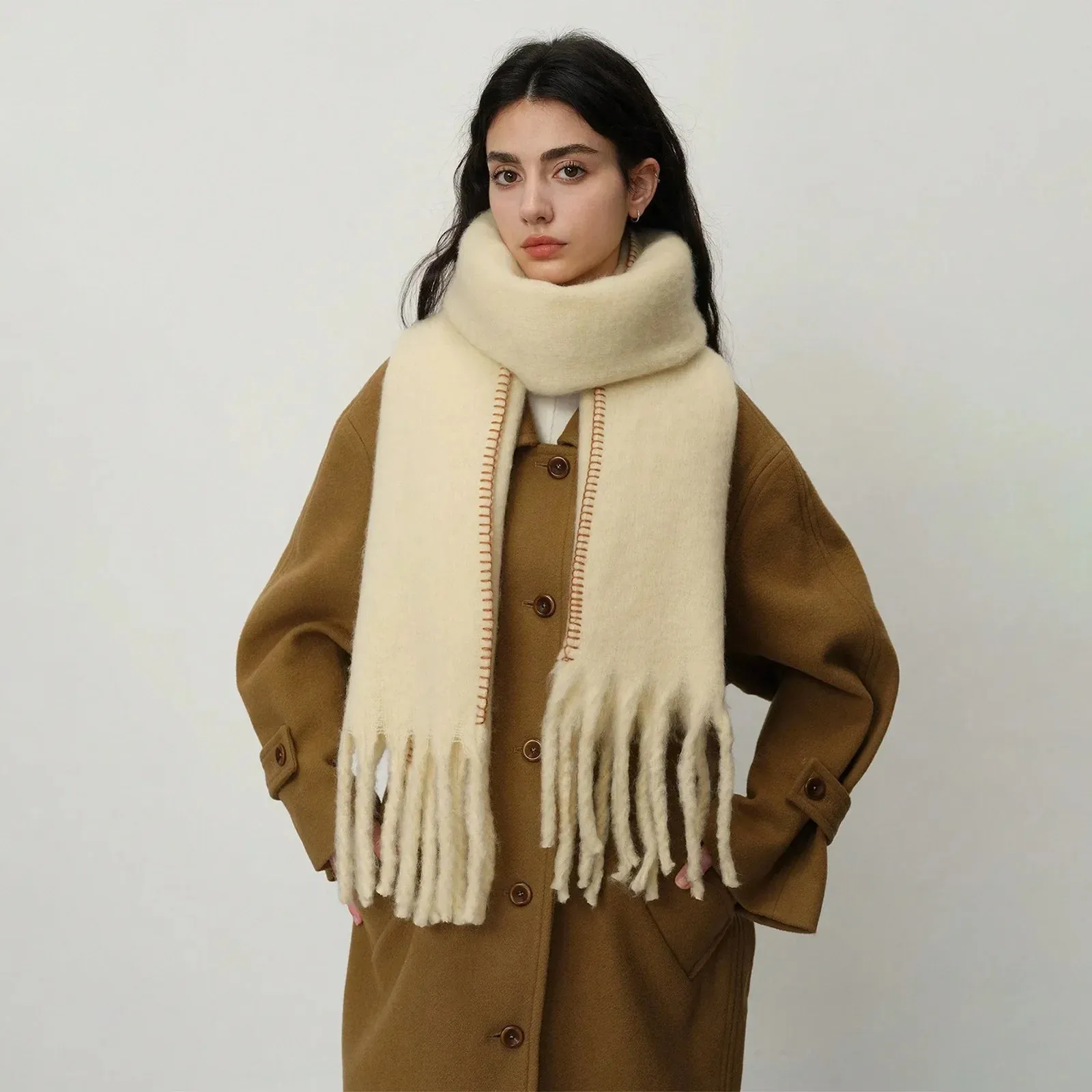 Elegant Minimalist Imitation Cashmere Overlock Scarf