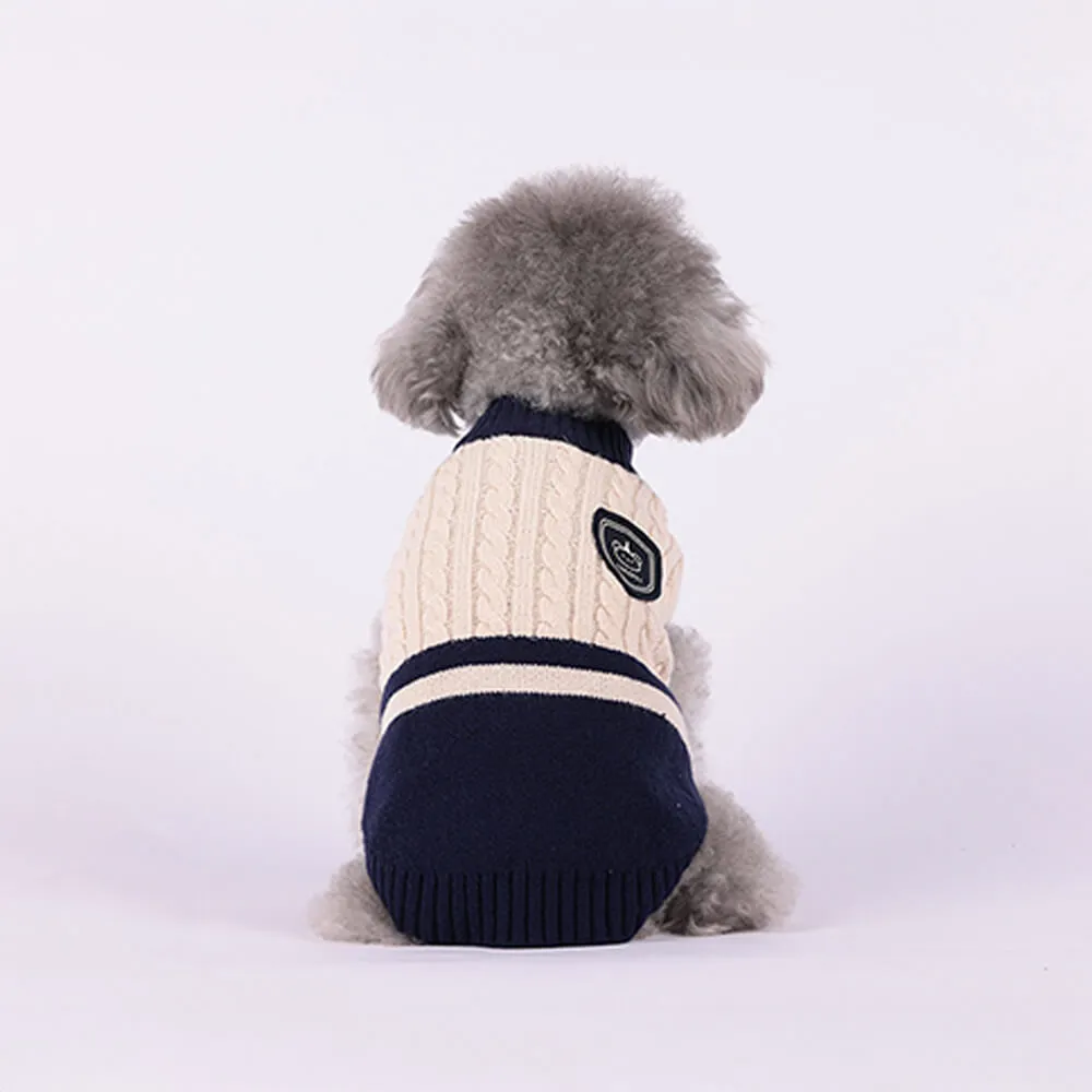 Elegant Preppy Bear Patch Warm Stretch Sleeveless Dog Sweater