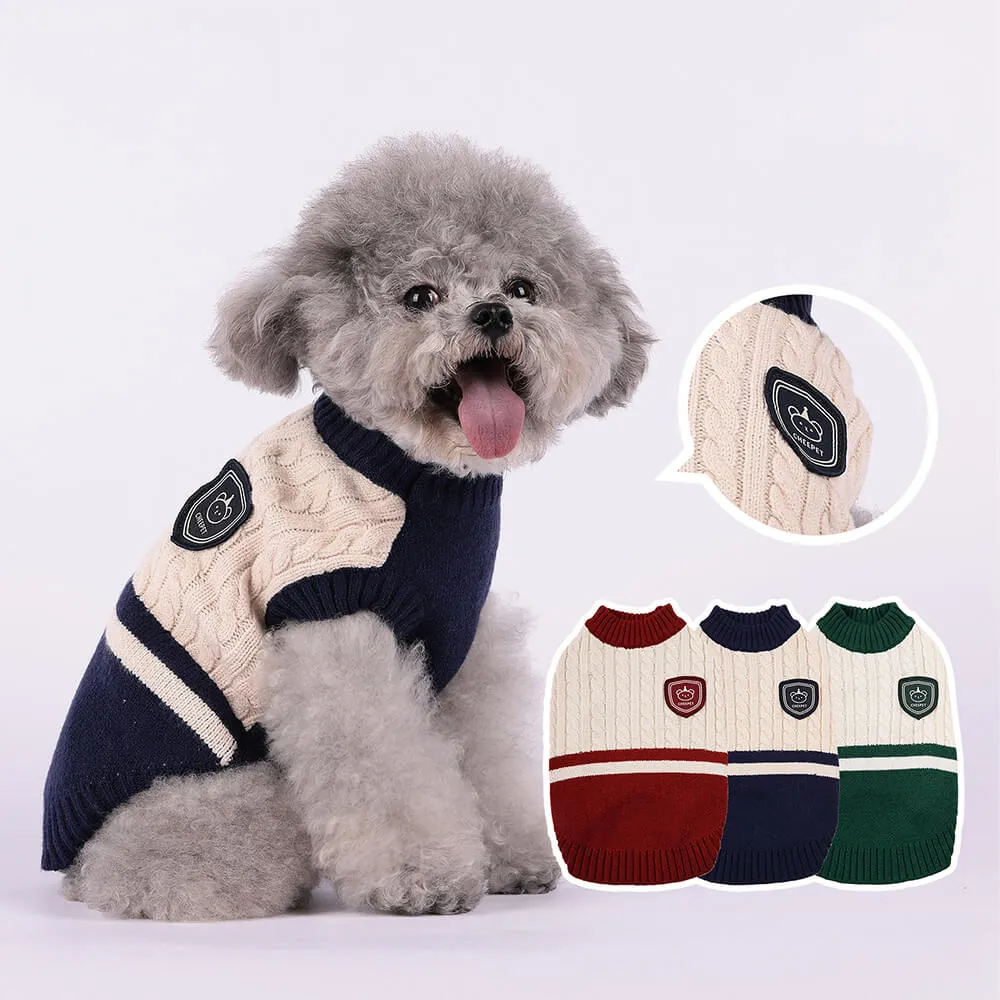 Elegant Preppy Bear Patch Warm Stretch Sleeveless Dog Sweater