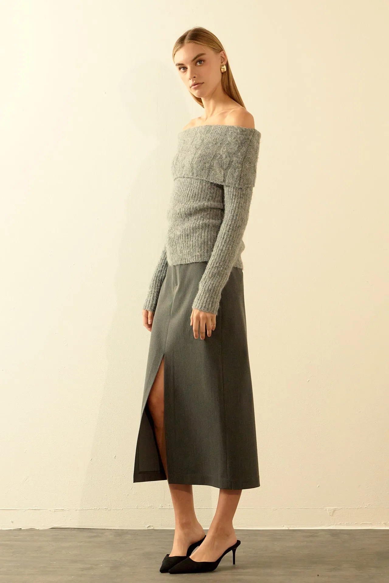 Endless Rose - Off Shoulder Cable Knit Sweater