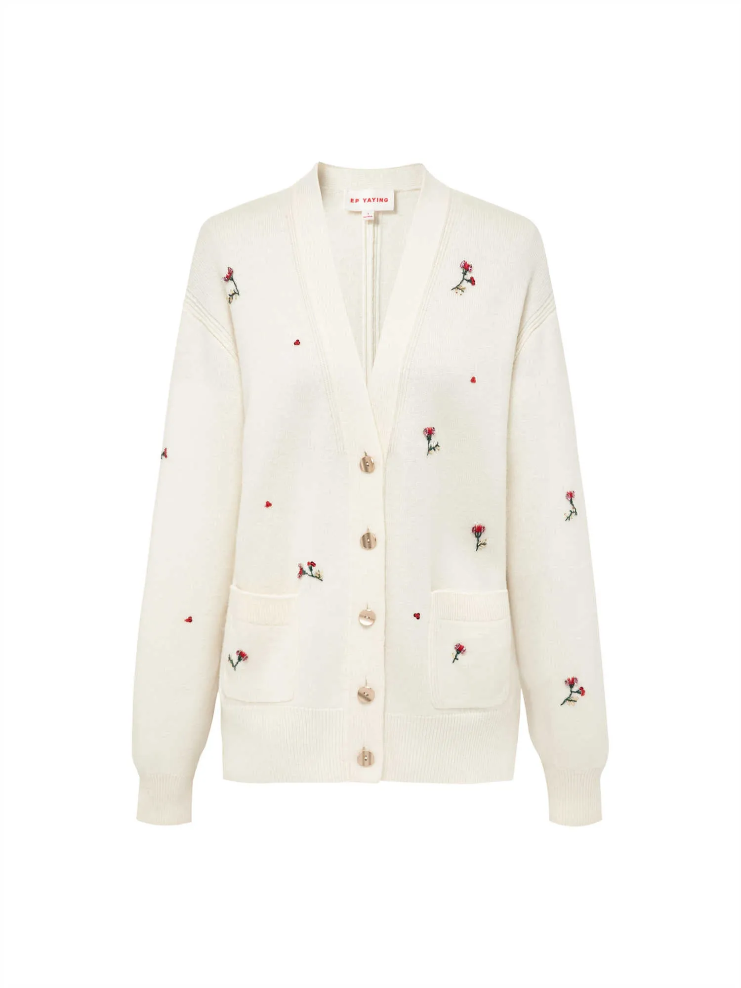 EP YAYING Hand-Embroidered Split Knit Cardigan