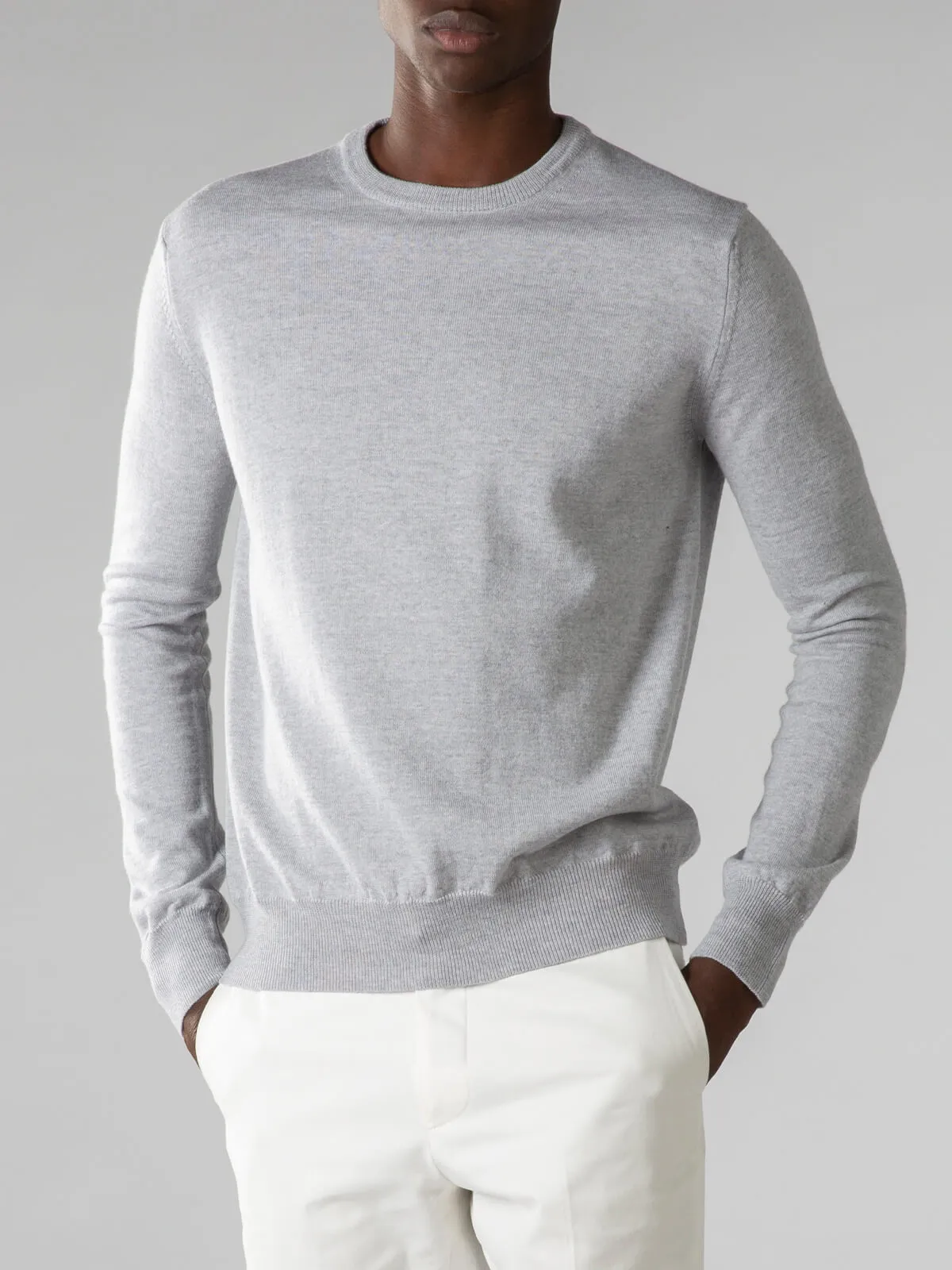 Extrafine Merino Crew Neck Sweater Light Grey