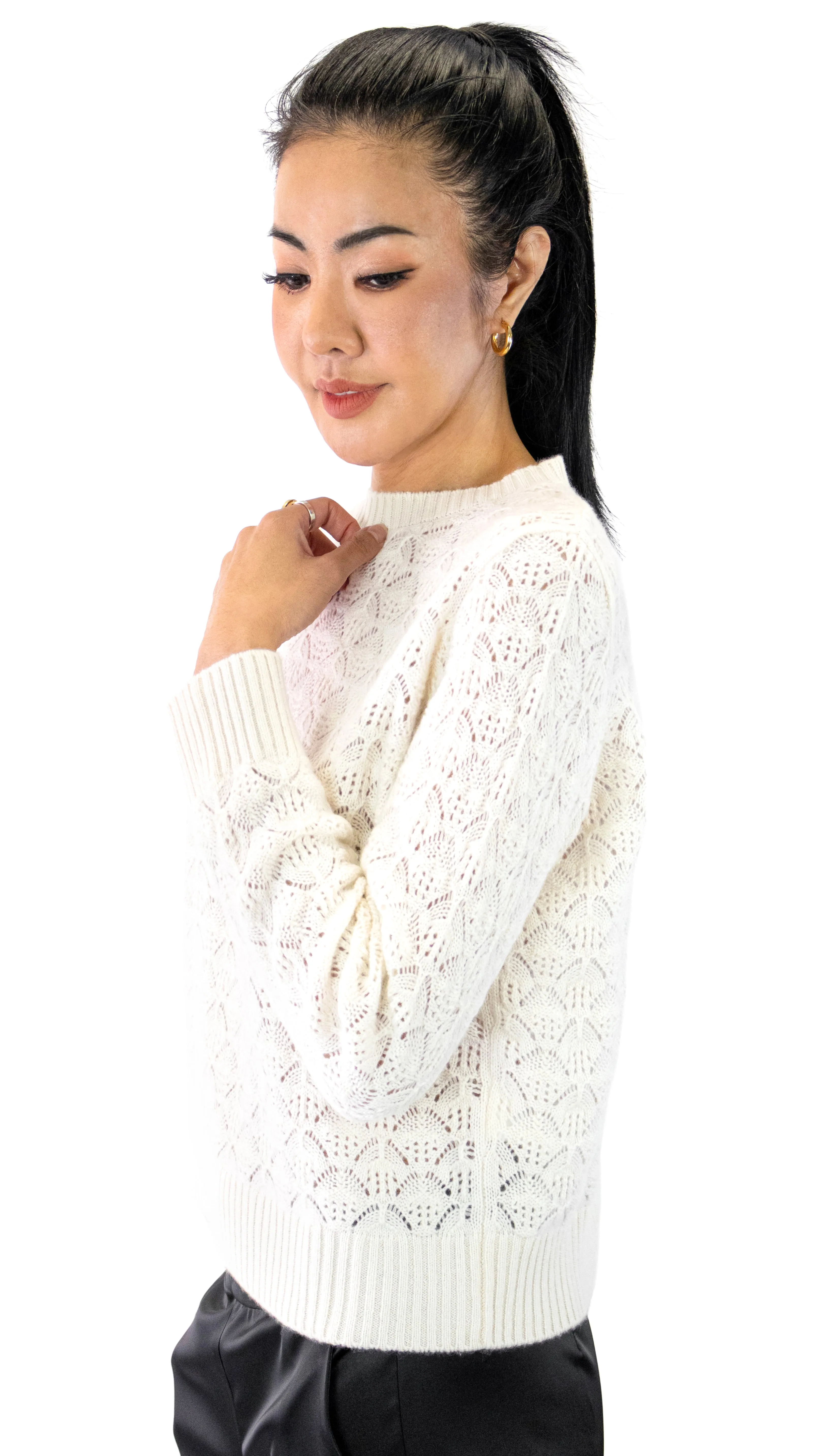 Eyelet Cashmere Sweater - Latte