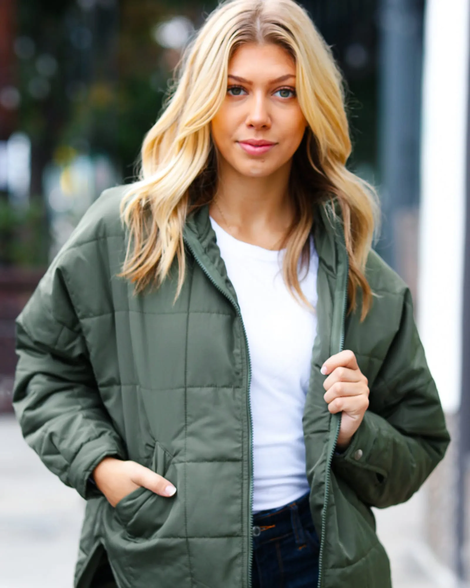 Eyes On You Olive Quilted Puffer Jacket | Olive