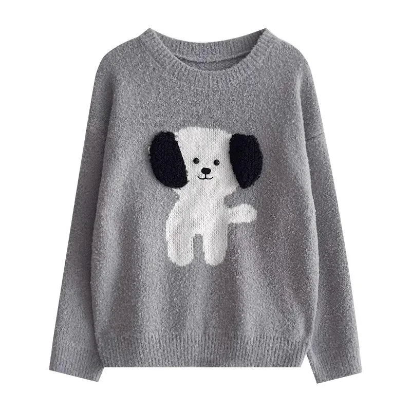 Fashionable and simple puppy jacquard cartoon round neck sweater    S4770