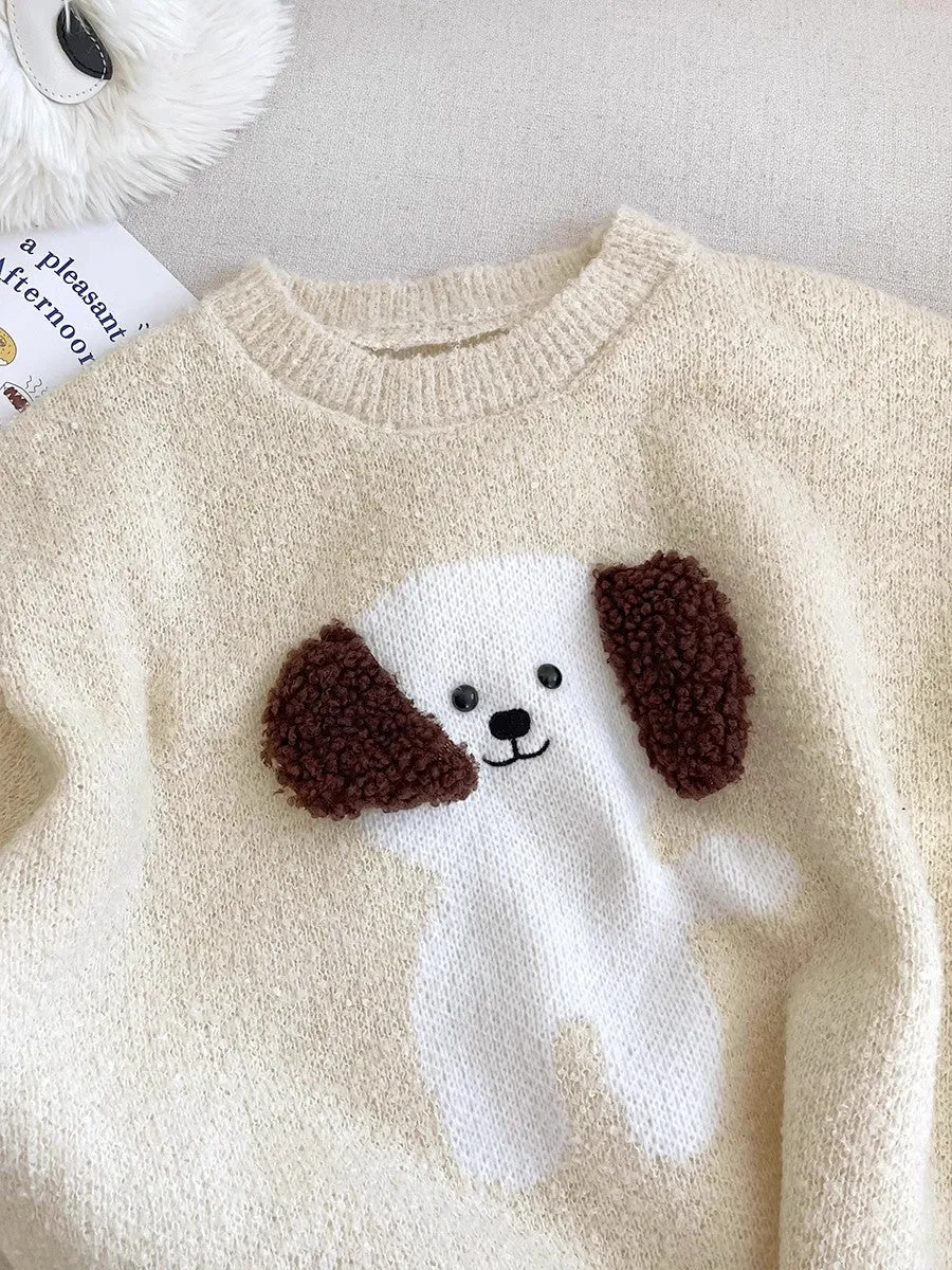 Fashionable and simple puppy jacquard cartoon round neck sweater    S4770