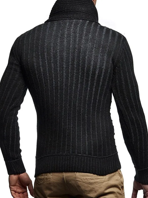 Fashionable Men's Leather Buttoned Sweater Pullover Turtleneck Loose Coat