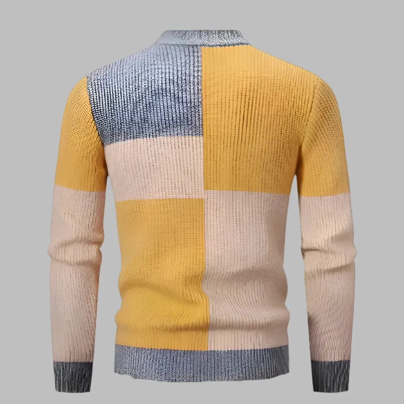 Fashionable Patchwork Mock Neck Pullover - Slim Casual Knitwear for Men