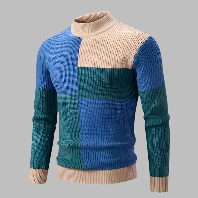 Fashionable Patchwork Mock Neck Pullover - Slim Casual Knitwear for Men